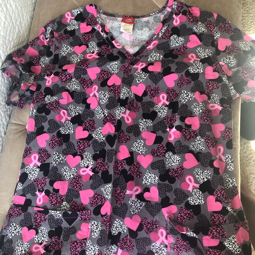 Pink heart breast cancer awareness medical scrub